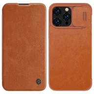 Etui i futerały do telefonów - Nillkin Qin Leather Pro Case etui iPhone 14 Pro osłona na aparat kabura pokrowiec obudowa z klapką brązowy - miniaturka - grafika 1