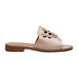 Błyszczące Klapki Damskie Z Ozdobami S.Barski KV27-063 Złote złoty - Klapki i japonki damskie - miniaturka - grafika 1