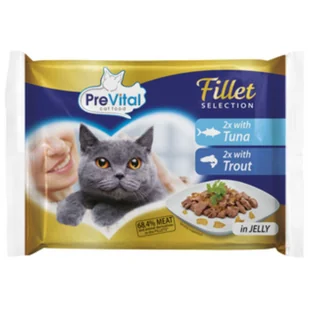 PreVital karma mokra dla dorosłego kota Tuńczyk i Pstrąg w galaretce 4x85g - Mokra karma dla kotów PreVital karma mokra dla dorosłego kota Tuńczyk i Pstrąg w galaretce 4x85g - Mokra karma dla kotów - miniaturka - grafika 1