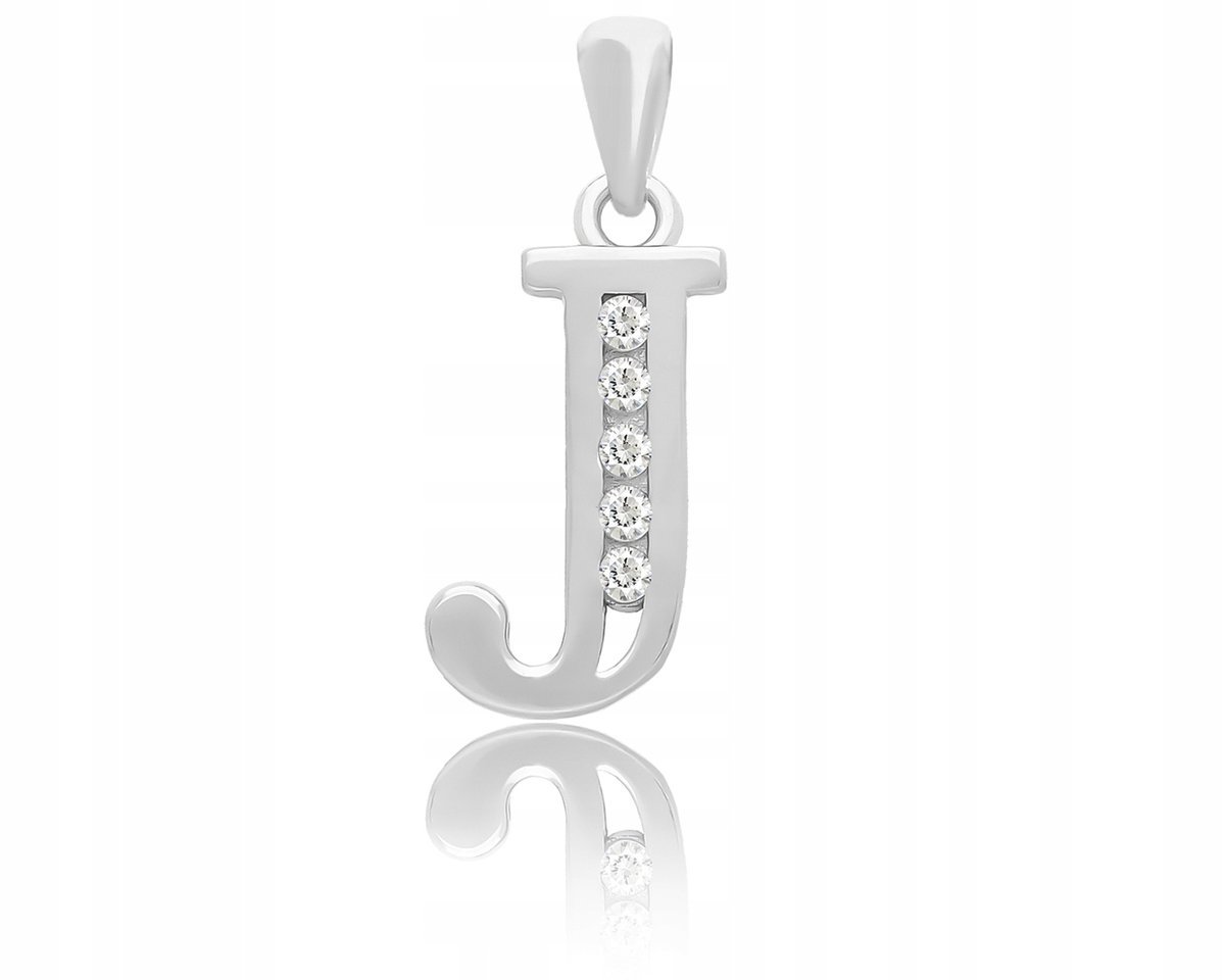 Literka Srebrna J Zawieszka Damska Cyrkonie 925 Wisiorek Na Łańcuszek