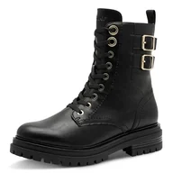 Botki damskie - s.Oliver Damskie sztyblety Lace Boot Flat 5-25258-45, czarne/złote, 42 EU, Czarny/z?oty, 42 EU - miniaturka - grafika 1