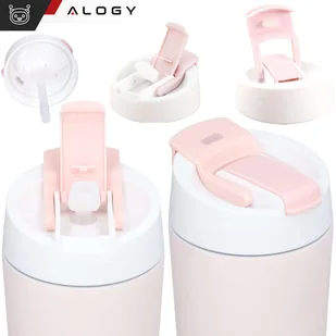 Kubek termiczny termos z ustnikiem słomką na kawę herbatę yerba mate 360ml bidon próżniowy Alogy Stalowy Różowy - Kubki termiczne - miniaturka - grafika 2