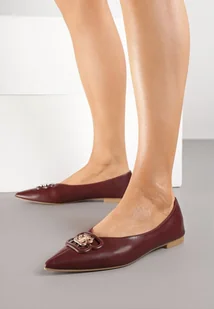 Bordowe Balerinki z Noskiem w Szpic i Elegancką Aplikacją Naliema - Baleriny - miniaturka - grafika 1