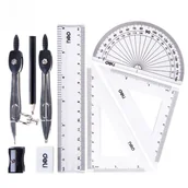 Przybory szkolne - Zestaw geometryczny szkolny DELI Orbit 9 elementów cyrkiel ekierka kątomierz - miniaturka - grafika 1