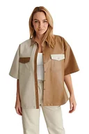 Koszule damskie - NA-KD Damska koszula z krótkim rękawem Pu, wielobarwny, 42 - miniaturka - grafika 1