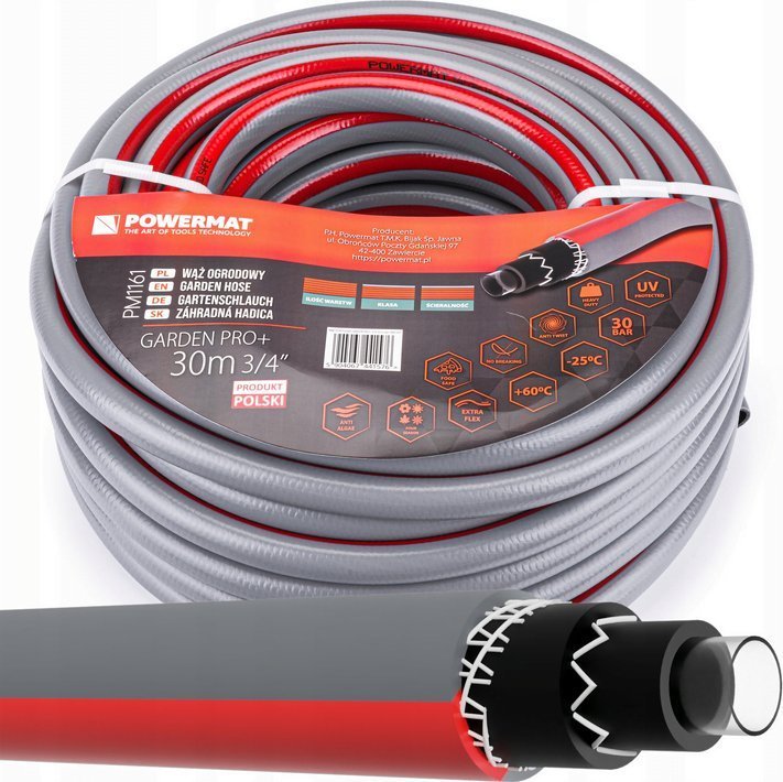 Powermat Wąż ogrodowy do wody 3/4'' 30m 6 warstwowy 30 bar Powermat GARDEN PRO+ 3/4