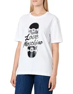 Koszulki i topy damskie - Love Moschino Damska koszulka z krótkim rękawem o regularnym kroju z błyszczącym nadrukiem na deskorolce, optical white, 40 - miniaturka - grafika 1