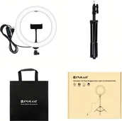 Wyposażenie ciemni fotograficznej - Lampa pierścieniowa Puluz LED žiedinė lempa 26cm, su trikoju stovu iki 1.1m ir telefono laikikliu, USB - miniaturka - grafika 1