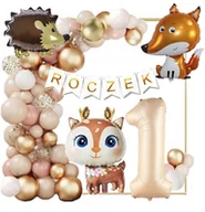 Baby shower i roczek - ŚCIANKA DEKORACJE ZESTAW BALONÓW NA ROCZEK 1 URODZINY WODLAND 57SZT - miniaturka - grafika 1