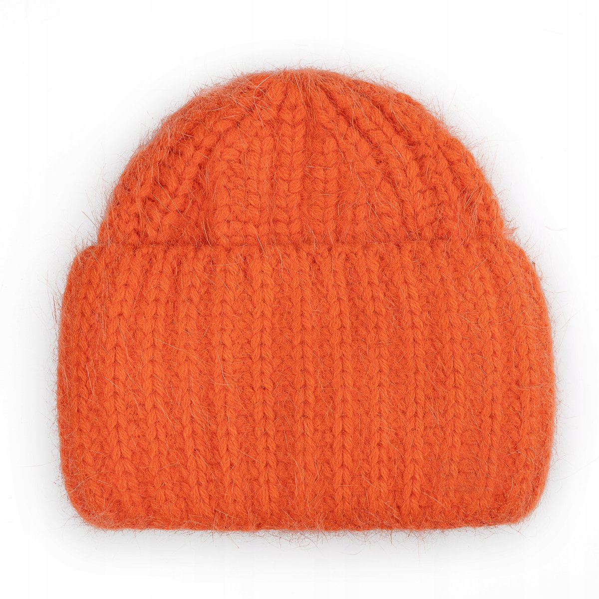 GRUBA CZAPKA DAMSKA WEŁNIANA WEŁNA ZIMOWA NA ZIMĘ 60% Angora POMARAŃCZOWA