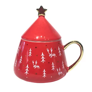 Altom Kubek choinka NBC 300ml z pokrywką czerwony - Kubki - miniaturka - grafika 1
