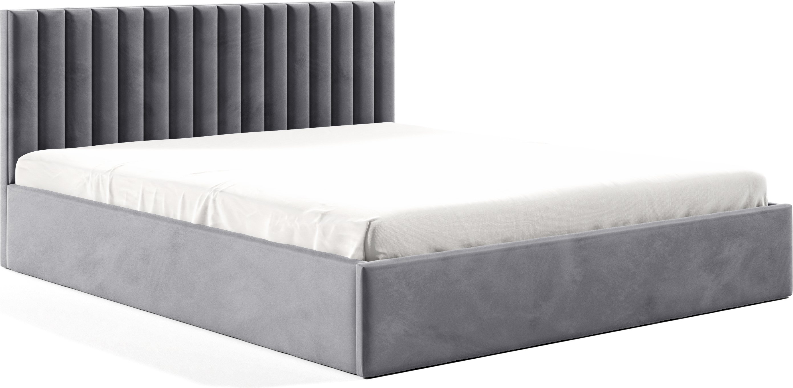 GUTTO Łóżko tapicerowane 140x200 metalowa rama z listew szary welurowa tkanina aksamitna z pojemnikiem i miejscem do przechowywania