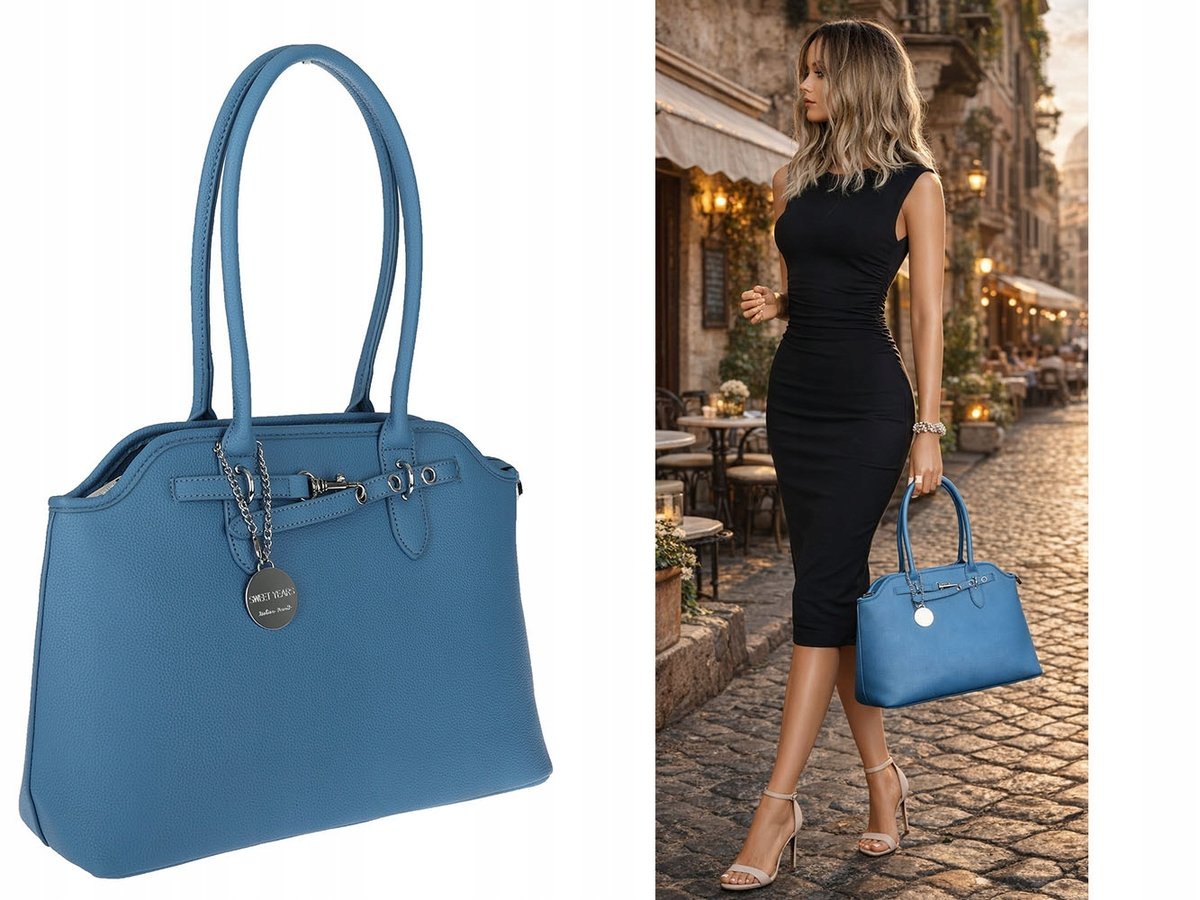 Torebka Damska Shopper na Ramię A4 włoska marka SWEET YEARS OSY84 Niebieska