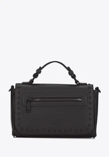 Damska listonoszka z imitacji skóry z ozdobioną klapą czarna - Torebki damskie Damska listonoszka z imitacji skóry z ozdobioną klapą czarna - Torebki damskie - miniaturka - grafika 1