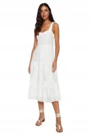 Sukienki - TRENDYOL BIAŁA SUKIENKA MIDI Z AŻUROWYMI WSTAWKAMI 38 5AA - miniaturka - grafika 1