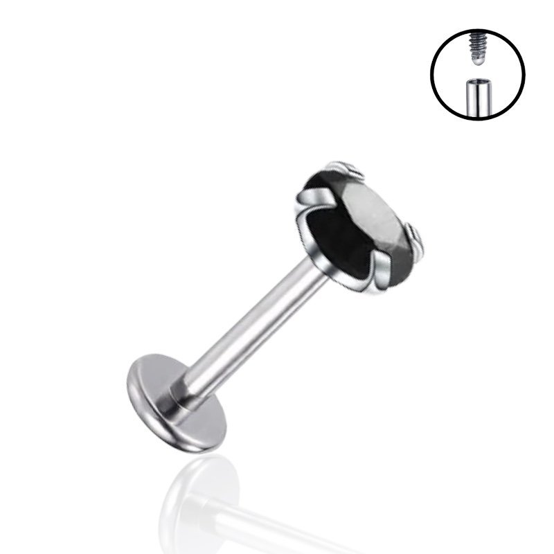 Tytanowy Labret z CZARNYM kryształkiem 1,2/10/4