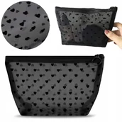 Kosmetyczki, organizery i kuferki - Kosmetyczka Kuferek W Serduszka Na Zamek Siateczkowa Czarna Mini Trapez - miniaturka - grafika 1