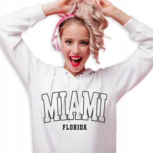 Wygodna Bluza Dresowa Damska Biała Z Kapturem Miami Florida Usa Wzory - S - Bluzy damskie - miniaturka - grafika 1