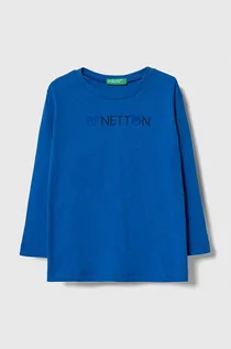 Bluzki dla dziewczynek - United Colors of Benetton longsleeve bawełniany dziecięcy kolor niebieski z nadrukiem - grafika 1