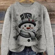 Swetry damskie - TEMU Świąteczny sweter z dzianiny ze wzorem bałwanka, swobodny sweter z okrągłym dekoltem i długim rękawem, odzież damska - miniaturka - grafika 1