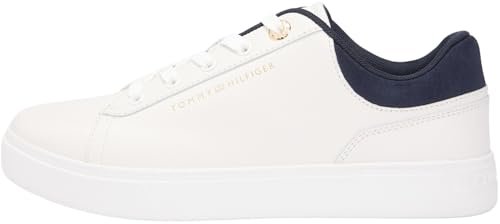 Tommy Hilfiger Damskie trampki na co dzień Cupsole FW0FW09020 Low Top, białe (Ecru/Space Blue), 39, Biały ecru kosmiczny niebieski, 39 EU