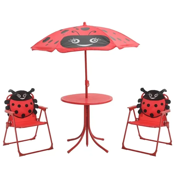 Zestaw mebli ogrodowych dla dzieci z parasolką, czerwony, stół 50 cm, kr