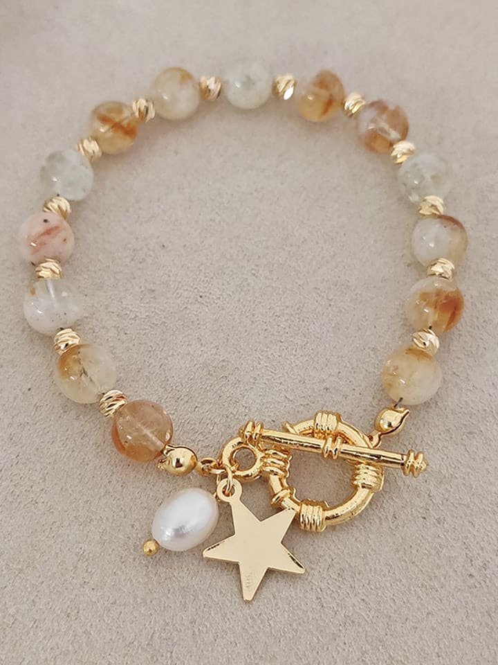 Luja Bijoux Pozłacana bransoletka z perłą i cytrynem