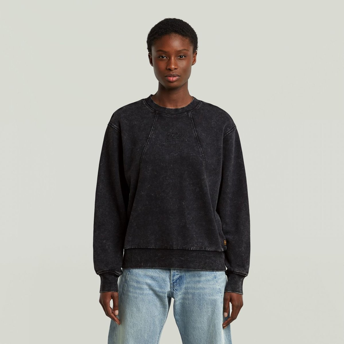 felpa donna g-star d27173-d969 washed a line script h590 black smokey