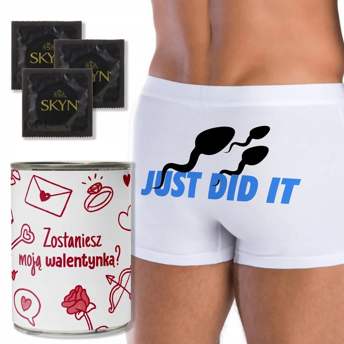 BOKSERKI + PREZERWATYWY Zabawna PUSZKA Prezent Na Walentynki JUST DID IT XL