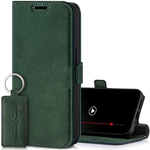 SURAZO Etui na telefon komórkowy do Xiaomi 13 Ultra, cienkie, magnetyczne etui ze skóry – składane etui ochronne z prawdziwej skóry [z kieszenią na karty, ochroną RFID] etui z klapką (ciemnozielone) - Etui i futerały do telefonów - miniaturka - grafika 1