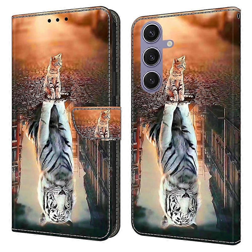 Do Samsung Galaxy S25 Etui Magnetyczne Zapięcie Wzór 3D Skórzany Pokrowiec na Portfel Telefon - Kot i Tygrys Wielobarwny Cat and Tiger
