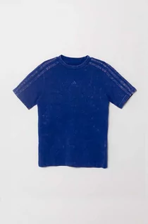 Koszulki dla chłopców - adidas t-shirt bawełniany dziecięcy kolor niebieski gładki - grafika 1