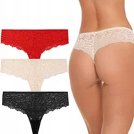 Majtki damskie - 3X KORONKOWE FIGI MAJTKI DAMSKIE BRAZYLIANY KOBIECE SEKSOWNE MORAJ XL - miniaturka - grafika 1