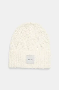 Calvin Klein czapka z domieszką wełny kolor beżowy z cienkiej dzianiny K60K612593 - Czapki damskie - miniaturka - grafika 1
