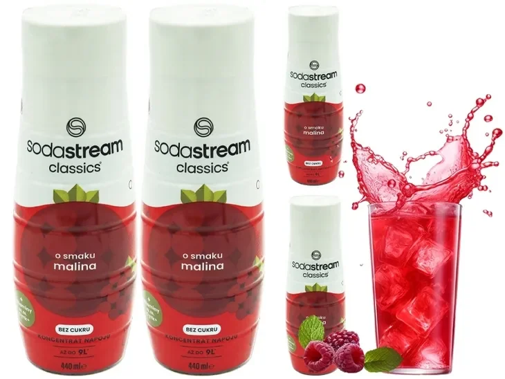 4x Syrop Koncentrat Malinowy Sodastream Malina Zero Cukru Do Saturatora