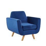Fotele - Beliani Fotel welurowy niebieski BERNES - miniaturka - grafika 1