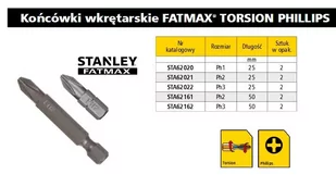 Stanley Końcówki wkrętarskie - philips torsion ph1/25 (2szt.) STA62020 - Wkrętarki - miniaturka - grafika 1