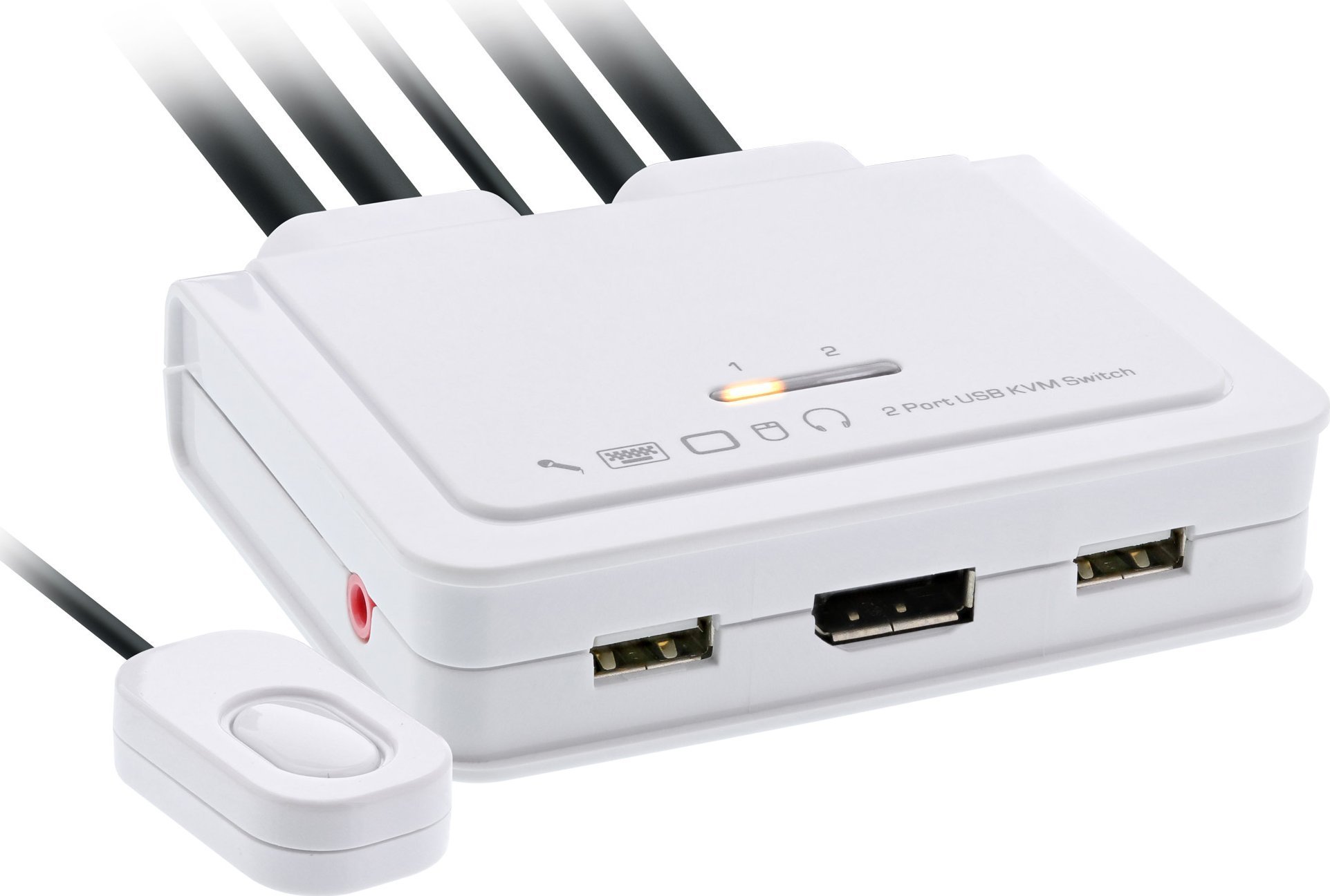 Przełącznik InLine InLine® KVM Switch, 2-port, USB-C to DisplayPort 1.2, 4K, with audio, integrated cable 63614I