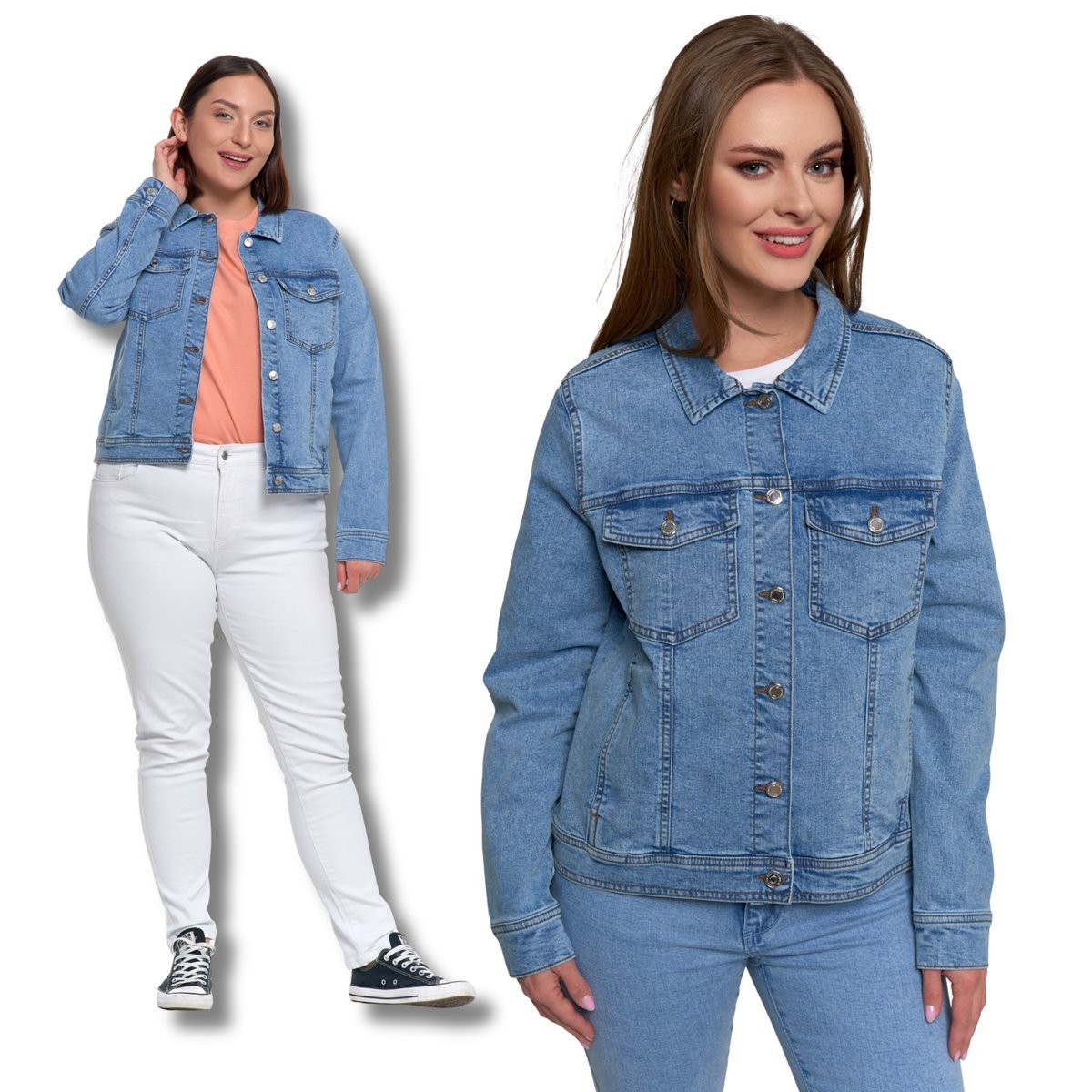 JEANSOWA KURTKA DAMSKA KLASYCZNA JEANS MODNA STYLOWA PRZEJŚCIOWA MORAJ L