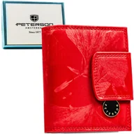 Portfele - Portfel damski czerwony PETERSON rfid stop mały elegancki na zatrzask i bigiel karty monety skóra naturalna i ekologiczna pionowy wzór roślinny pude.. - miniaturka - grafika 1