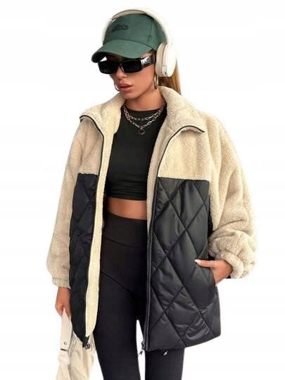 SHEIN KURTKA DAMSKA PIKOWANA Z KAPTUREM KREMOWA CZARNA XL 1KA