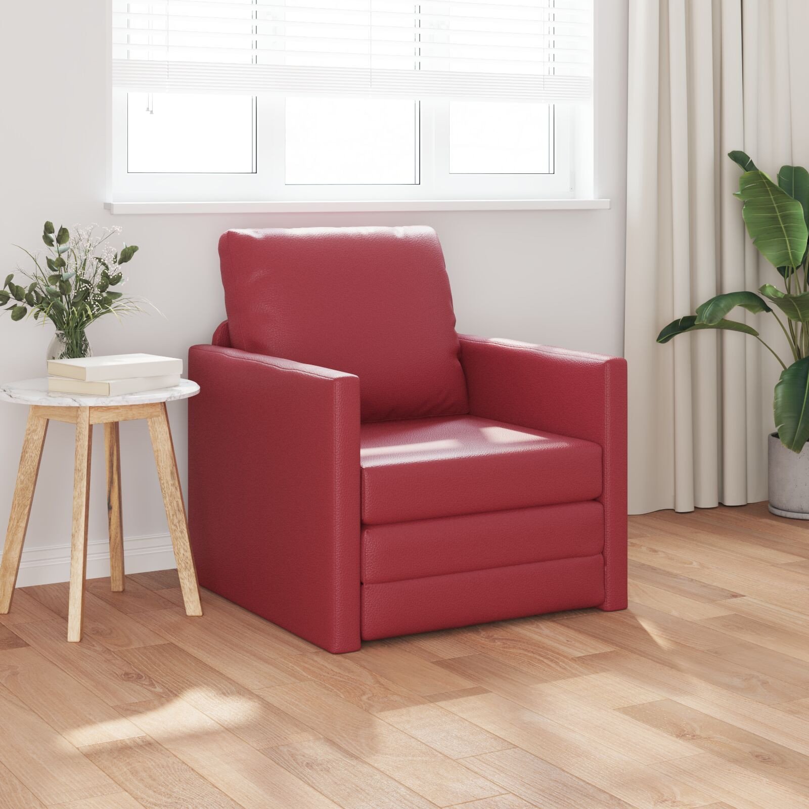 vidaXL Fotel 2 w 1 Kolor wina 74x77x81 cm Sztuczna skóra