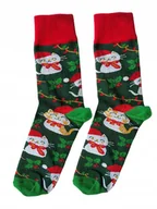 Skarpetki męskie - Skarpety świąteczne męskie w koty 43-46 skarpety świąteczne w koty zielone - miniaturka - grafika 1