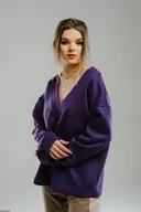 Swetry damskie - Prosty oversize sweter z długim rękawem fioletowego koloru - miniaturka - grafika 1