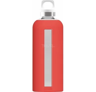 Sigg Star szklana butelka do picia z etui silikonowe, 0.85 L, odporne na wysoką temperaturę, bez BPA, czerwony, Scarlet, 8.1 x 8.1 x 26.3 cm 8649.60 - Kuchnie turystyczne - miniaturka - grafika 1