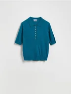 Swetry damskie - Reserved - Sweter z wełną - ciemny turkus - miniaturka - grafika 1