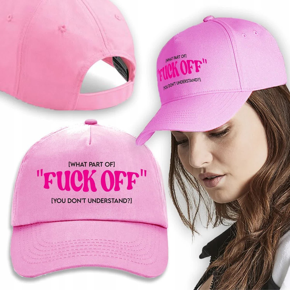 CZAPKA Różowa Daszek Na Wiosnę FUCK OFF Wzory
