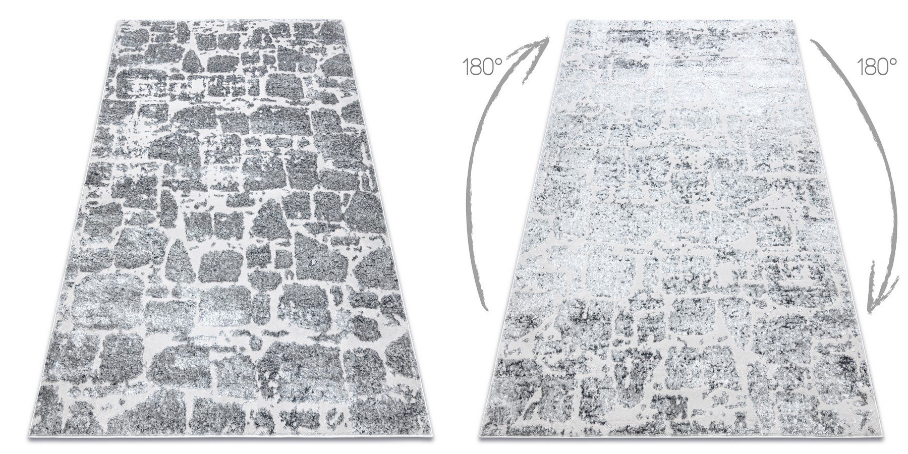 Dywan MEFE nowoczesny 6184 Kostka brukowa cegła - Strukturalny, dwa poziomy runa ciemno szary 180x270 cm