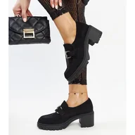 Mokasyny damskie - Czarne półbuty ze skórzaną wkładką Vinceza - miniaturka - grafika 1