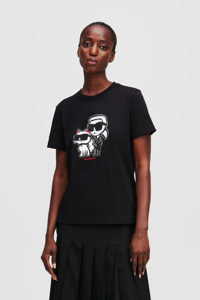 KARL LAGERFELD Czarny damski t-shirt Ikon Sketch Duo L